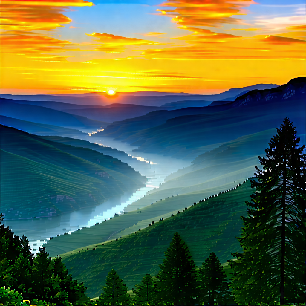 Nature Stock Photography: Valley During Sunrise With Beautiful Landscape