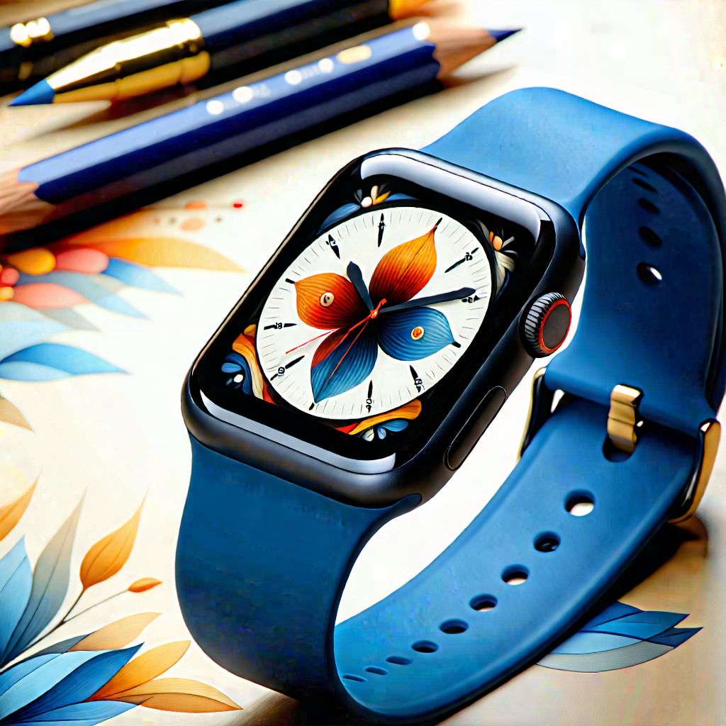 Tech Gouache Painting: Smart watch with (digital:1.2) artwork
