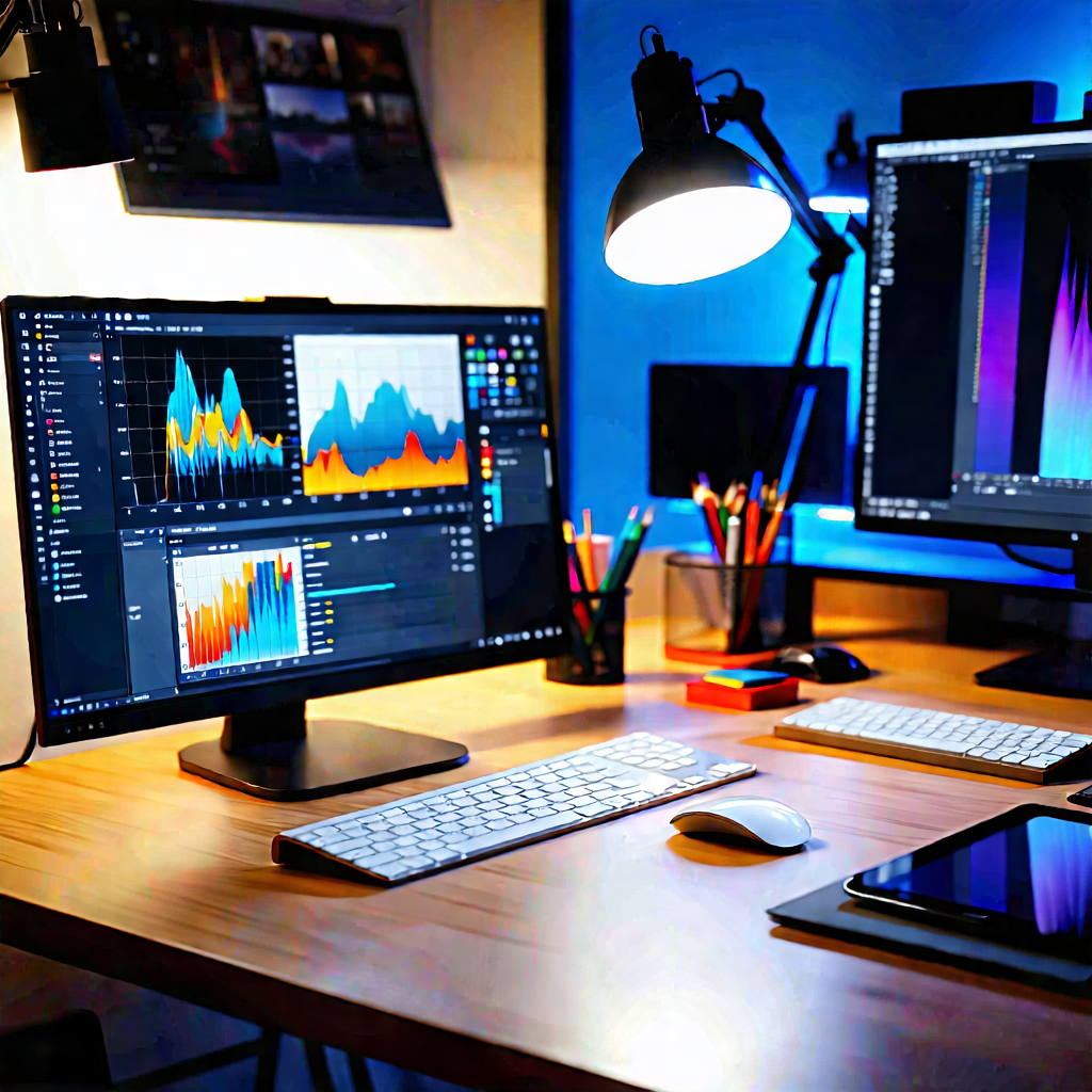 Business Macro Photography: Workplace with digital devices on desk