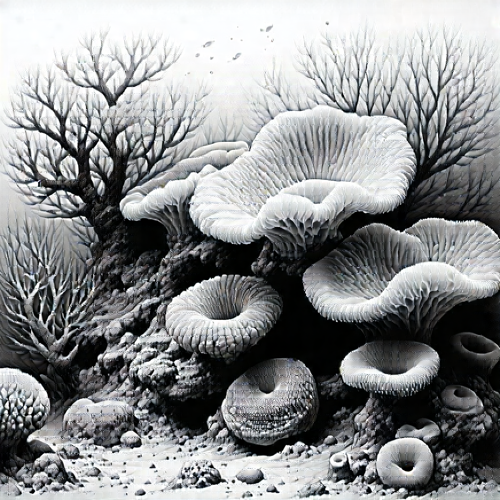 Nature Charcoal Drawing: Coral Reef In Dry Season With Black White