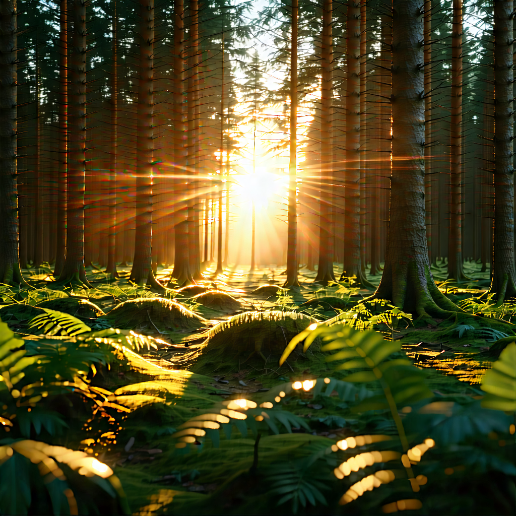 Nature Commercial Photography: (forest:1.21) scene during sunset