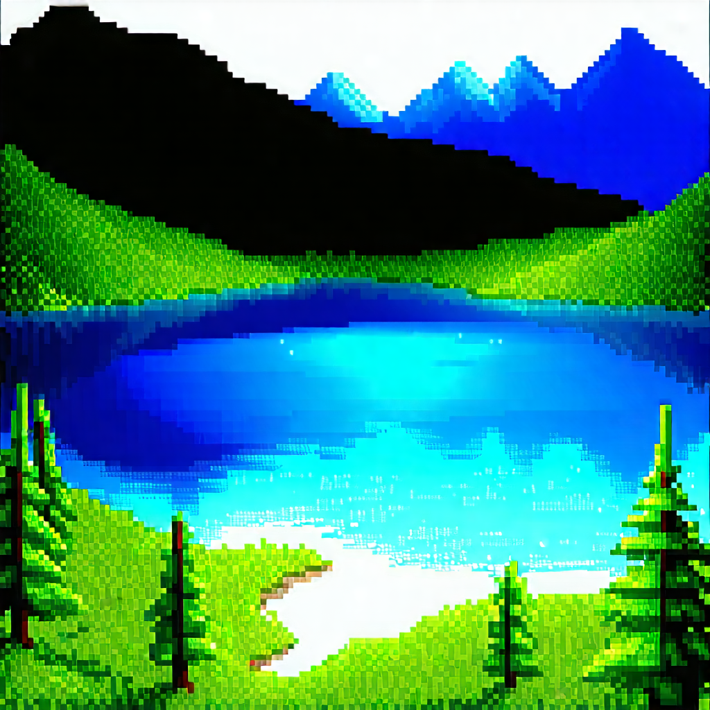 Nature Low Poly: Crystal clear lake surrounded by lush vegetation