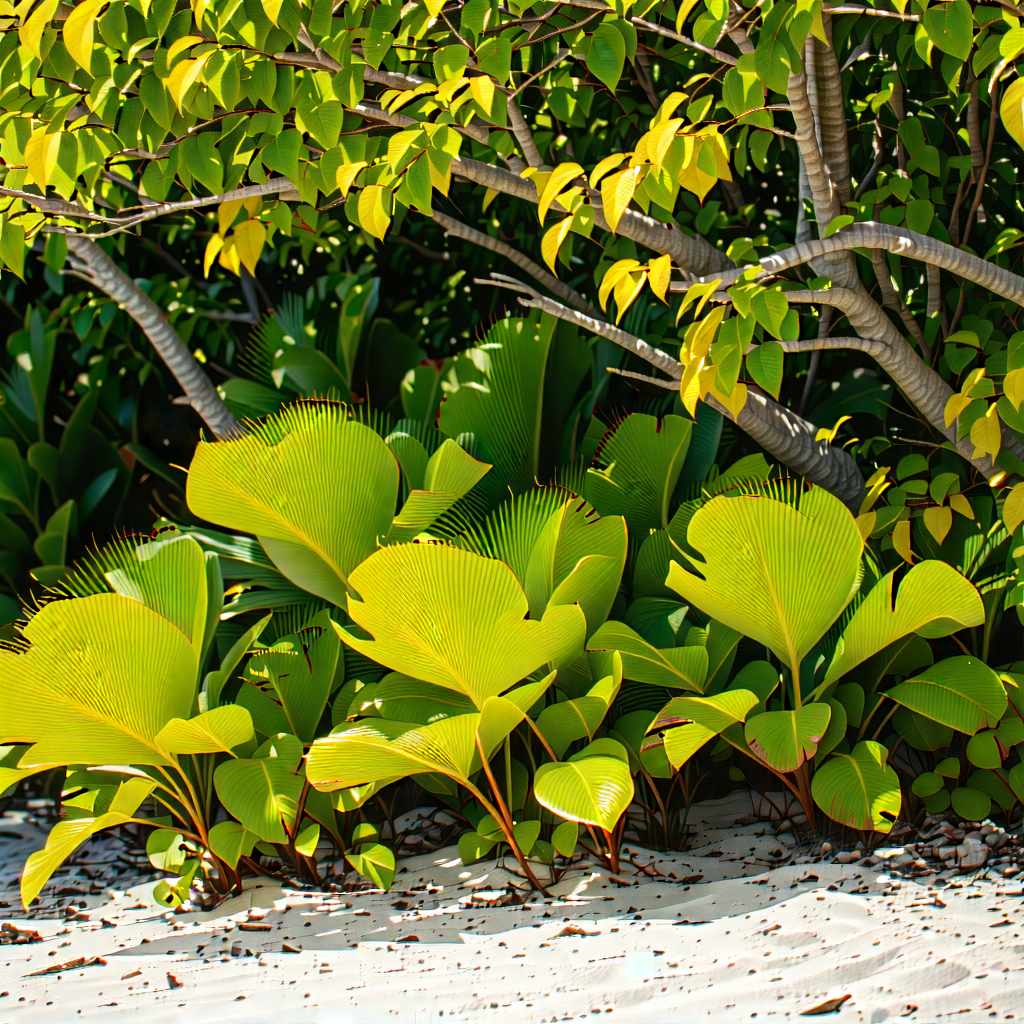 Nature Macro Photography: Tropical Plants In Coastal Environment With Lush Green