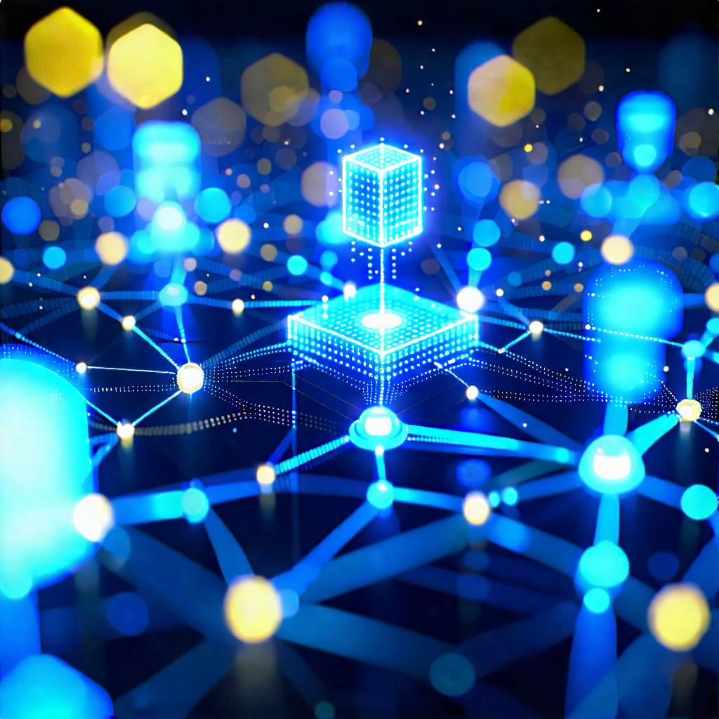 Tech Long Exposure Photography: Blockchain Network Visualization With Blue Yellow