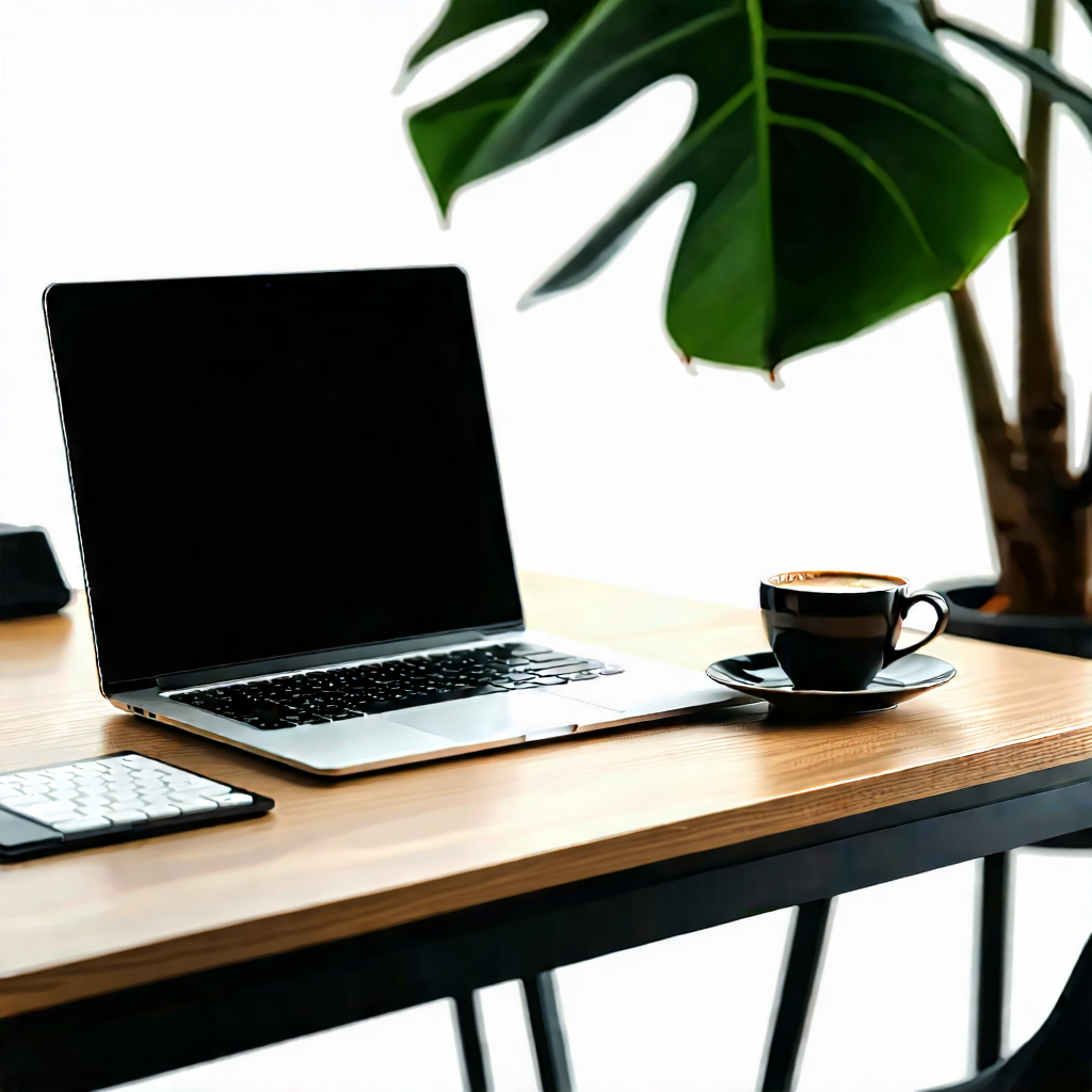 Business Product Photography: Workplace with laptop and coffee on desk
