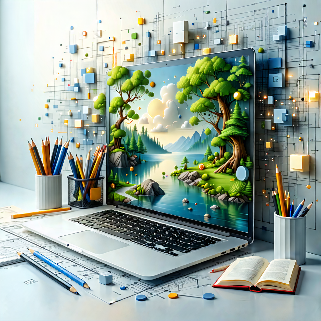Tech Digital Art: Educational Technology In (design:1.24) Studio With Laptop Computer