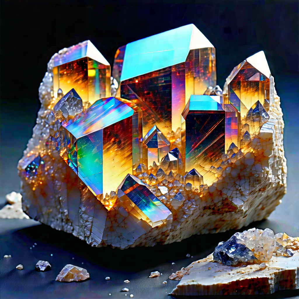 Abstract Holographic Art: Stone Composition With Gradient With Large, Colorful