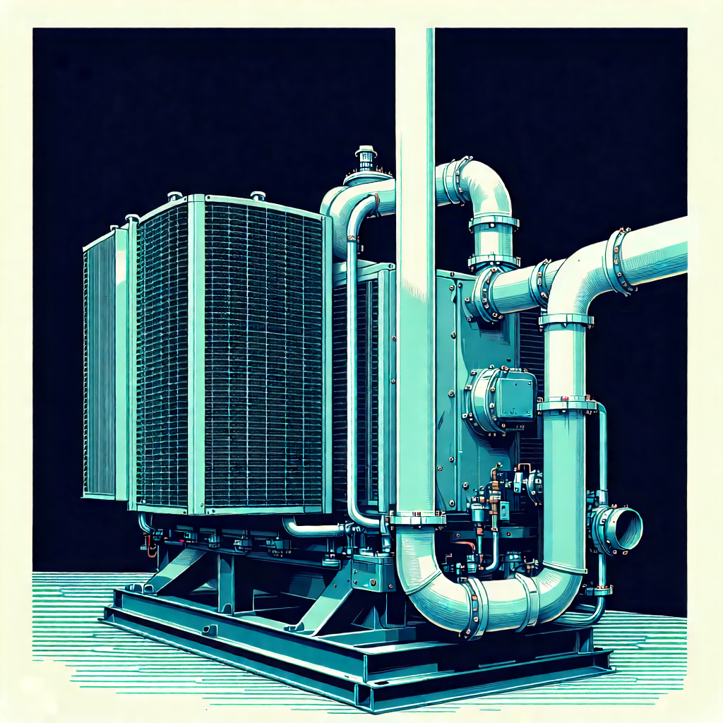 Tech Woodcut Print: Close-up Of Cooling System With Blue White