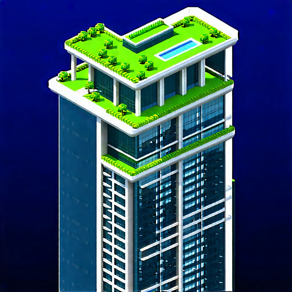 Urban Unreal Engine: Skyscraper With Green Rooftop With Large, Modern