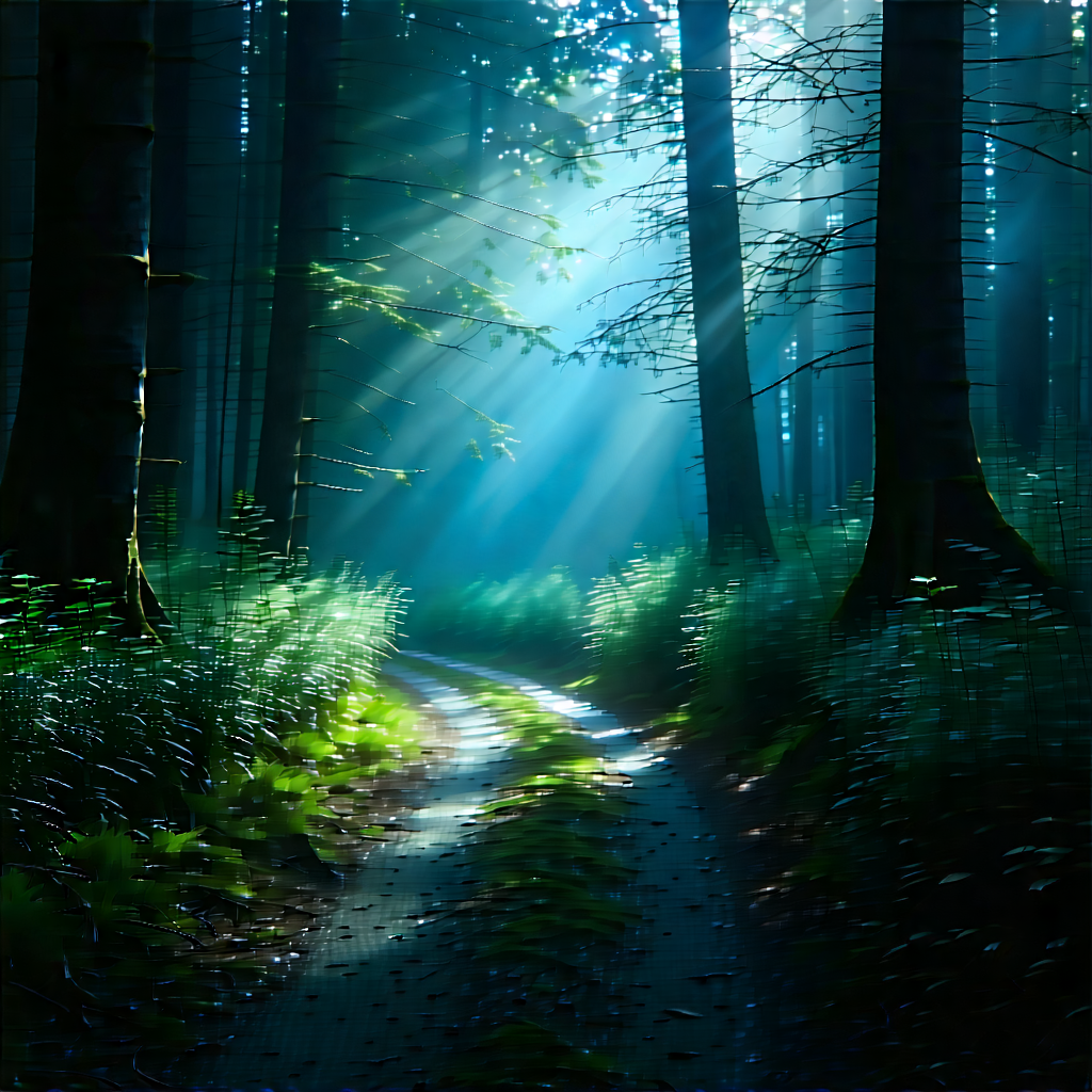 Nature Digital Art: Path Through Dense (forest:1.28) With Serene Forest
