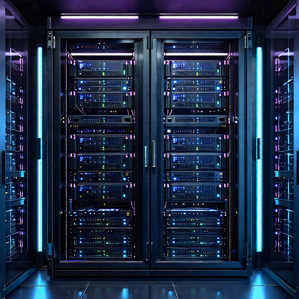 Tech Landscape Photography: Server rack with neon accents