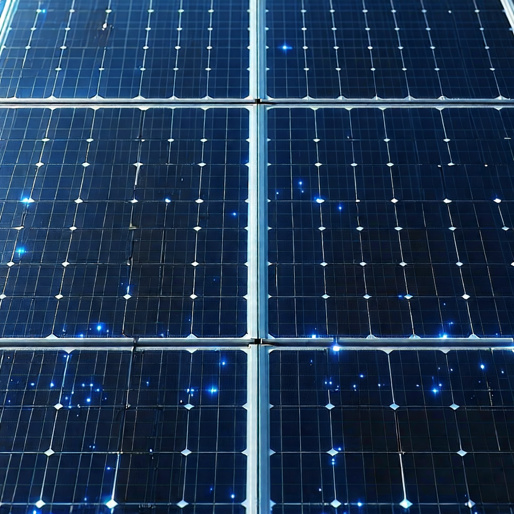 Tech Digital Art: Solar Panel With Data Streams With Large Solar