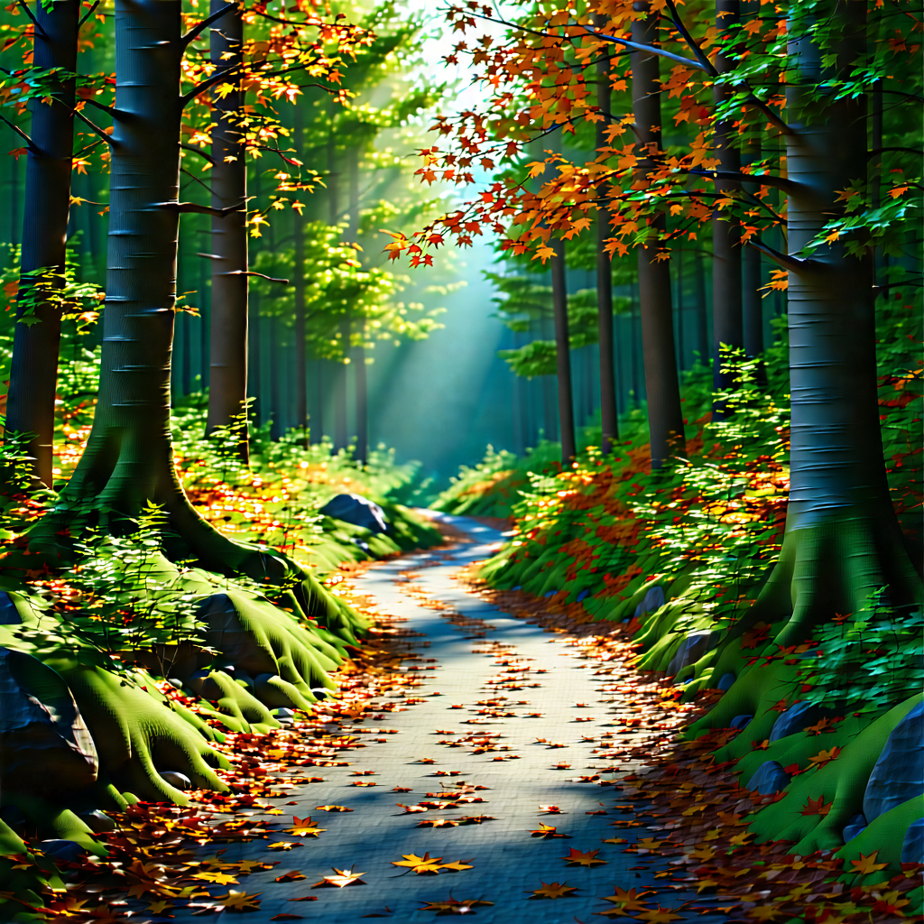 Nature Isometric Design: Path Through Autumn Woodland With Forest Path