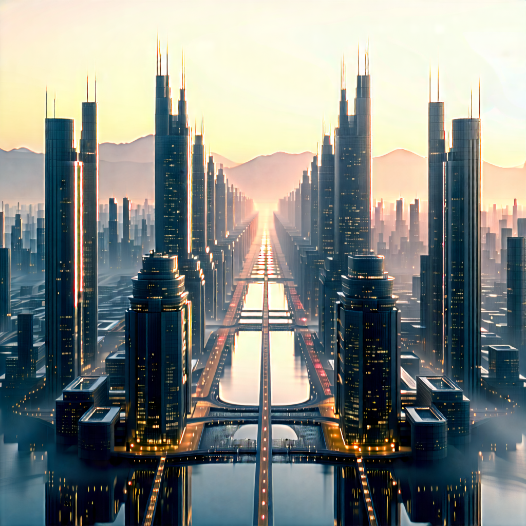 Urban Aerial Photography: Cityscape Of Modern Metropolis During Sunrise With Futuristic Cityscape