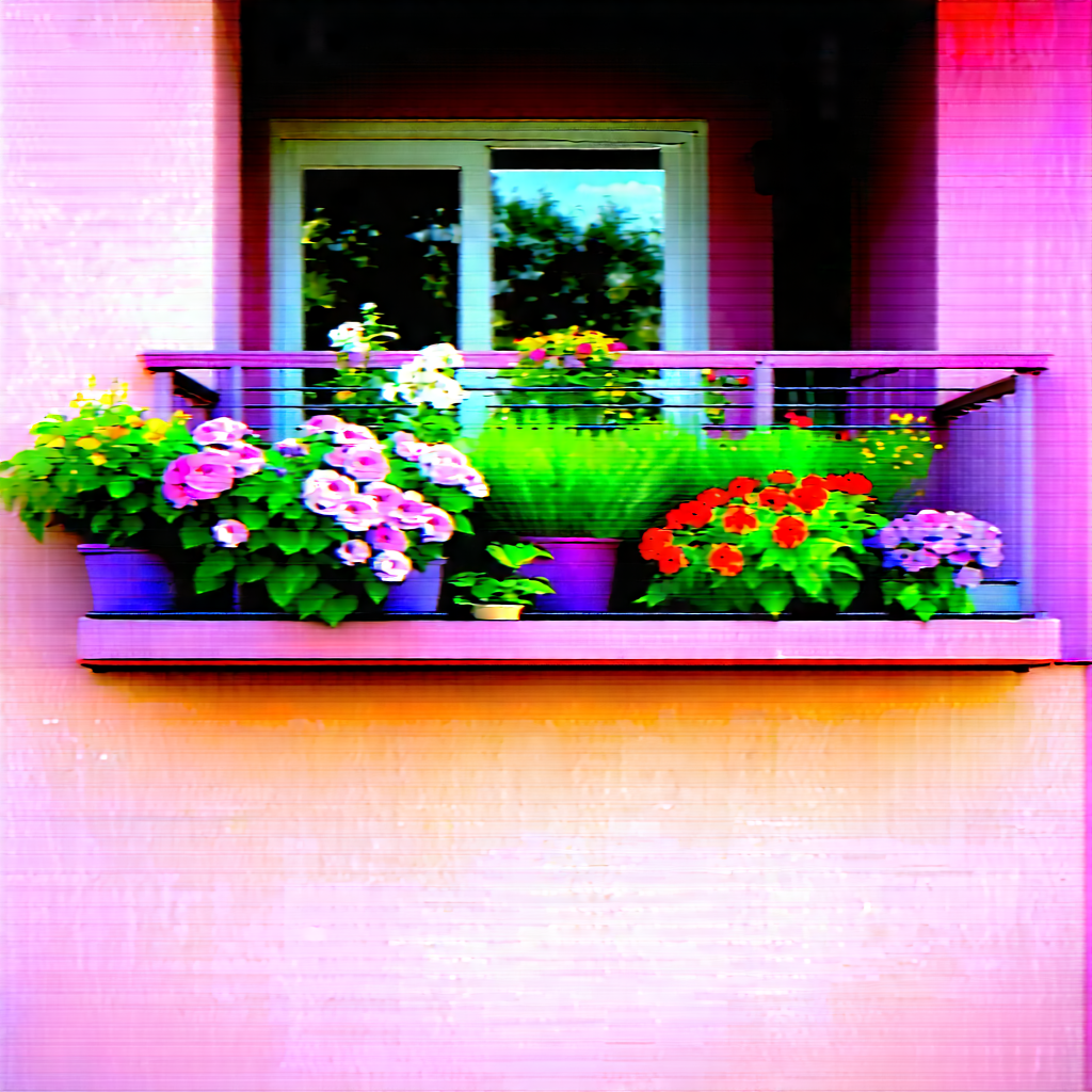 Lifestyle Gouache Painting: Balcony Garden With Organized Space With Balcony Variety