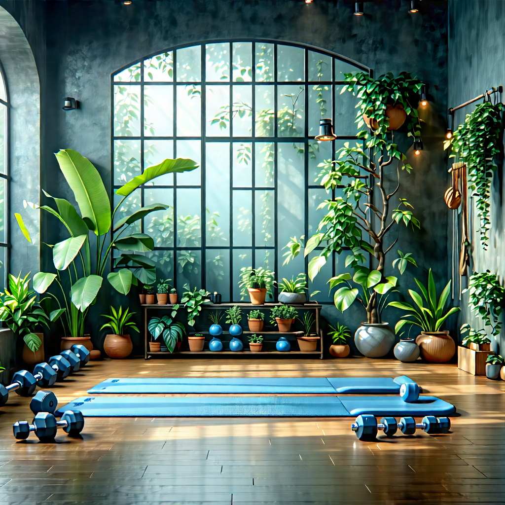 Lifestyle Oil Painting: Wellness Scene With Fitness Equipment With Image, There