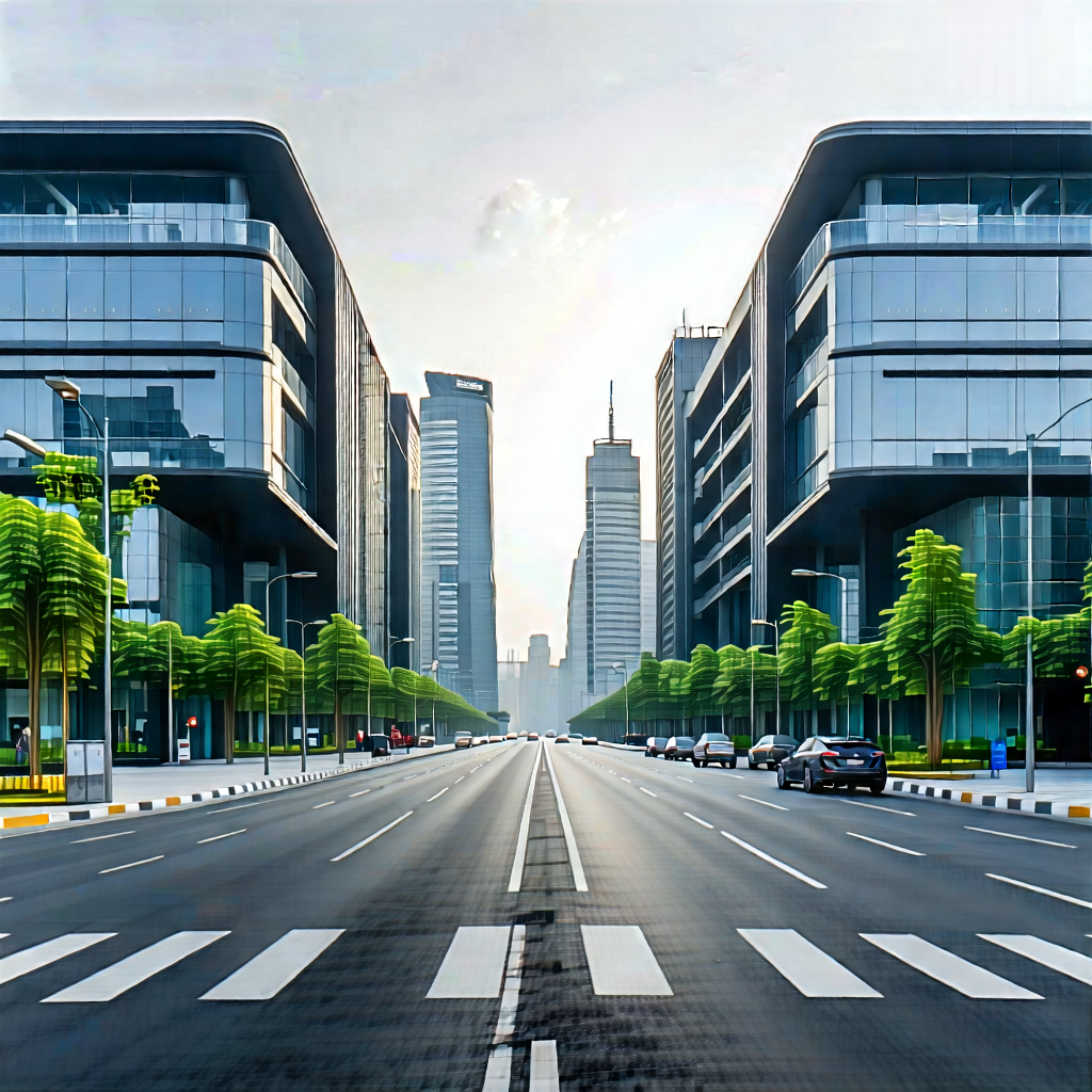 Urban Matte Painting: Urban Street With Modern Architecture With City Street