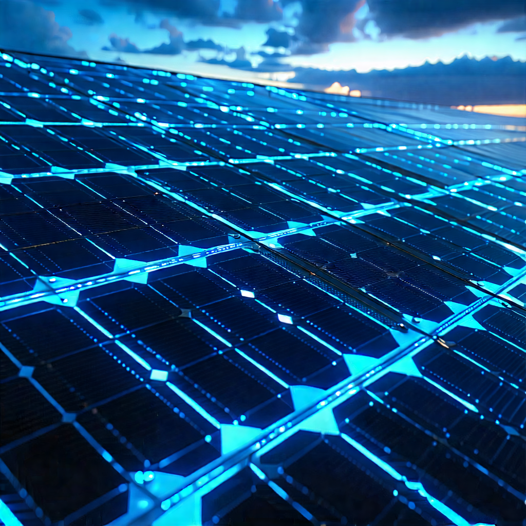 Tech Architectural Photography: Solar panel with blue light glow