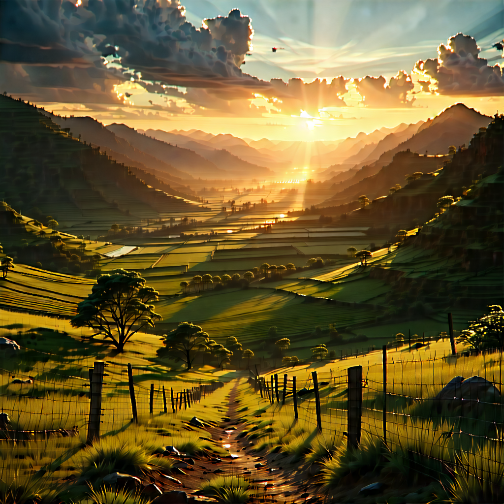 Nature Advertising Photography: Valley During (sunset:1.28) With Beautiful Landscape