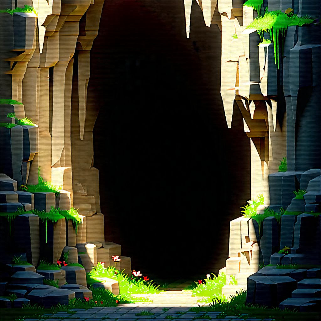Nature Concept Art: Cave entrance in spring bloom