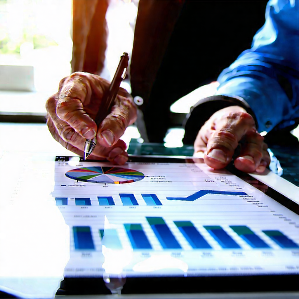 Business Tilt-Shift Photography: Finance professional using digital tablet