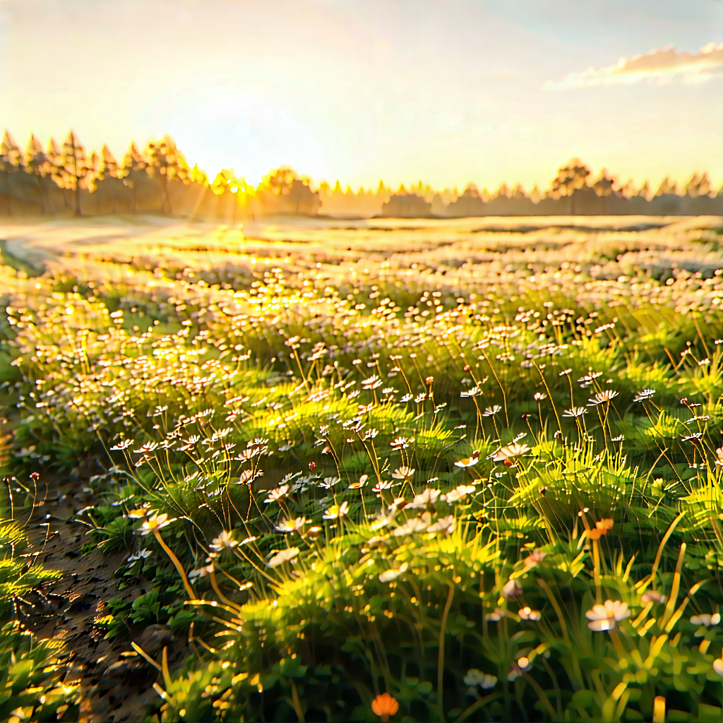 Nature Architectural Photography: Meadow During Sunrise With Beautiful Field