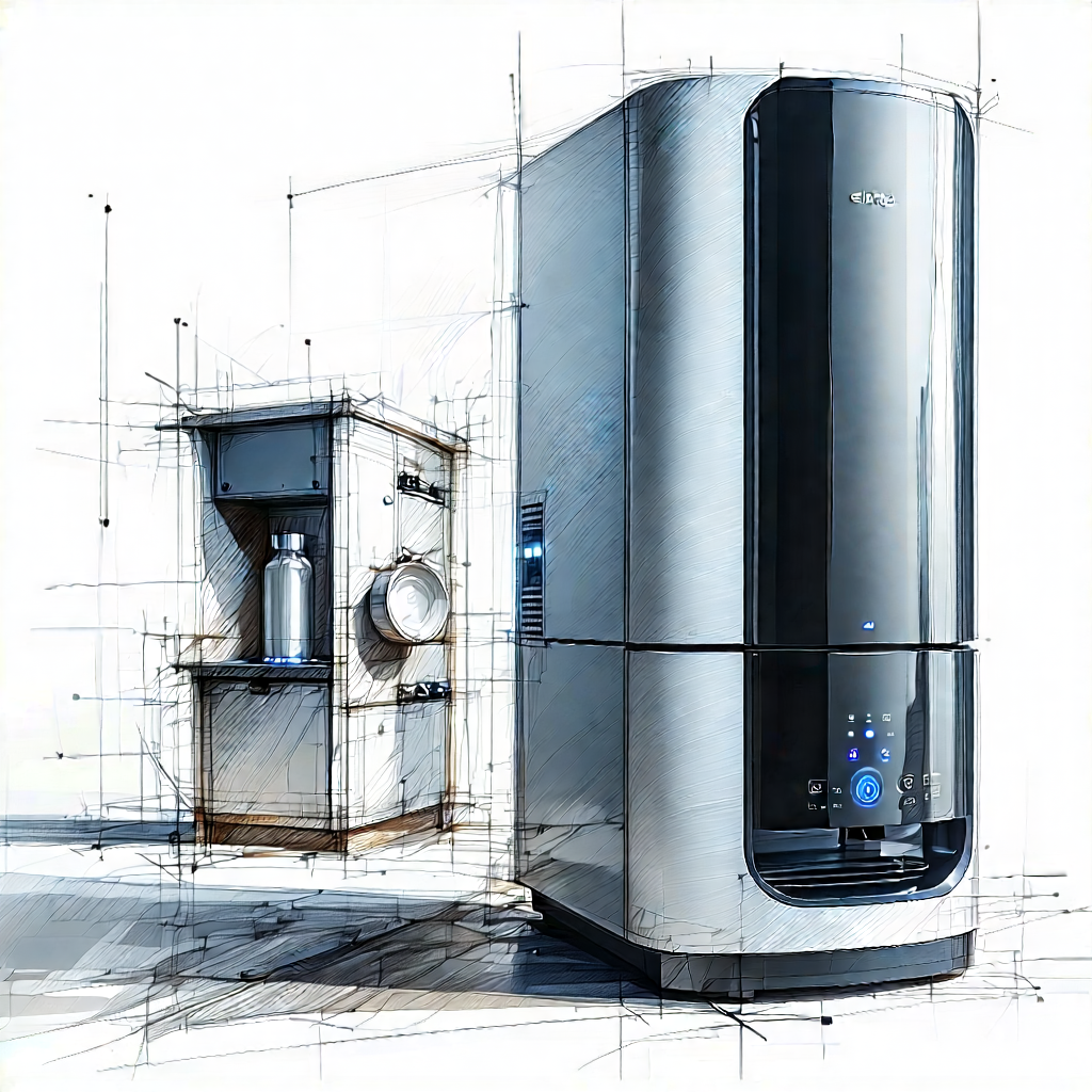 Tech Pencil Sketch: Innovative Smart Appliance Design With Large White