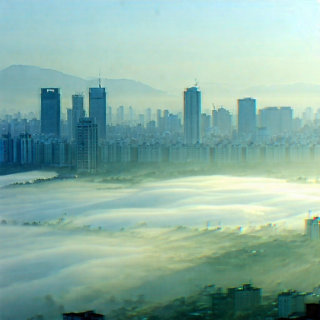 Urban Hdr Photography: Cityscape of urban skyline during foggy morning