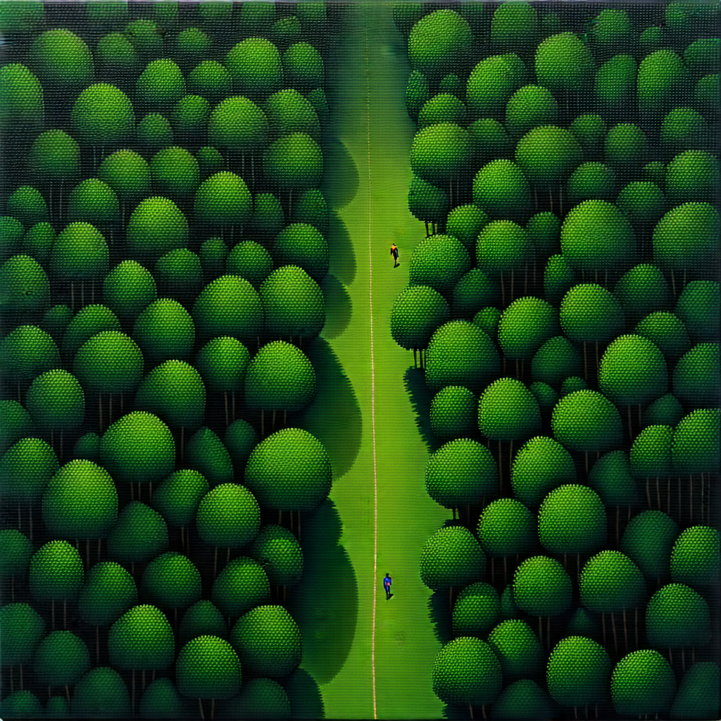 Nature Gouache Painting: Aerial view of (forest:1.36) canopy