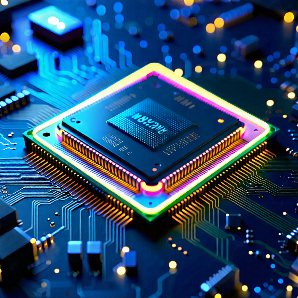 Tech Product Photography: Microchip with neon accents