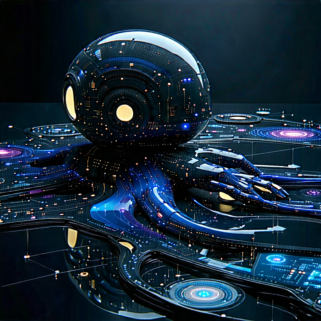 Tech Editorial Photography: Artificial Intelligence Visualization With Blue Purple