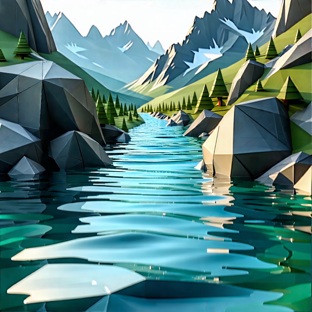 Lifestyle Low Poly: Swimming In (mountain:1.36) Trail With Beautifully Drawn