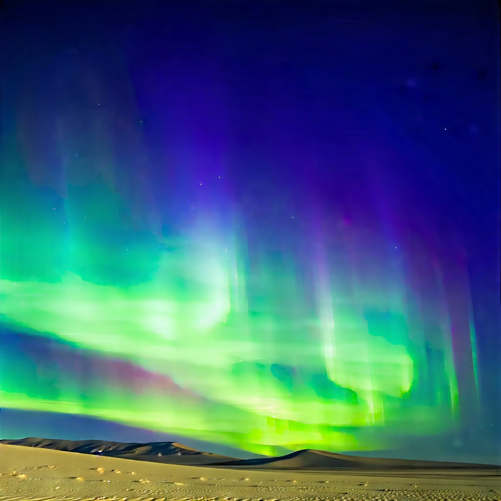 Nature Architectural Photography: Northern Lights Over Desert With Beautiful Night