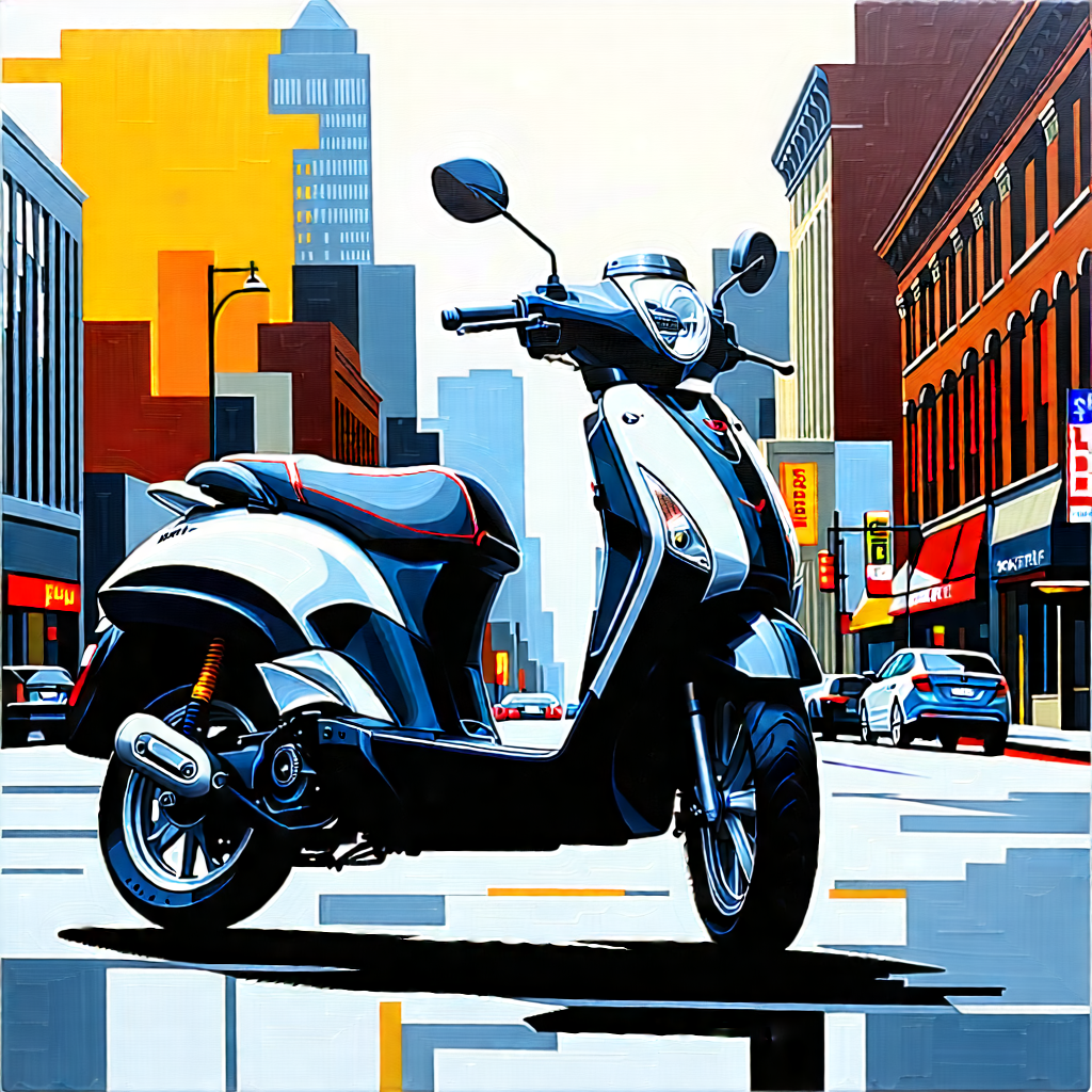 Urban Gouache Painting: City electric scooter in arts district