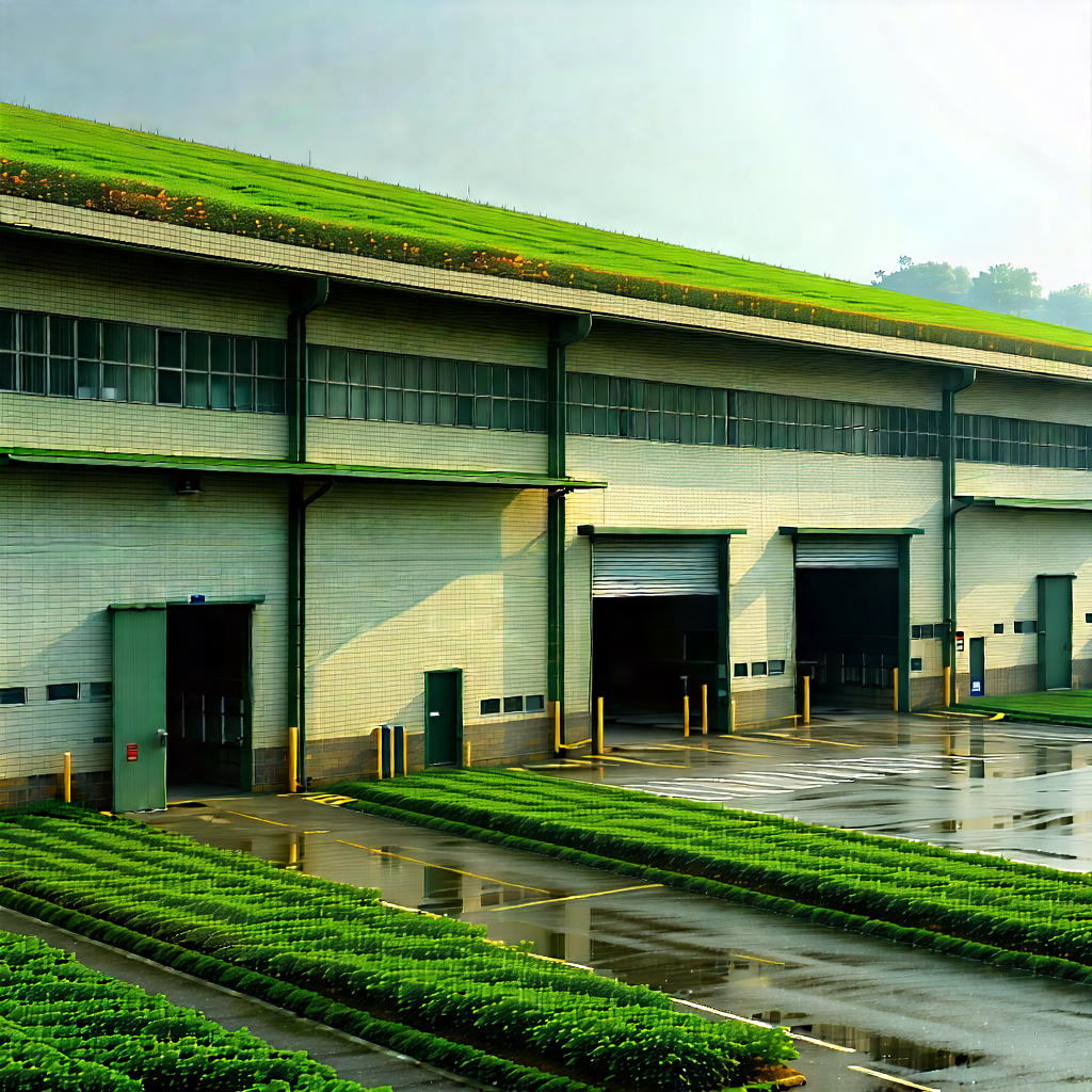 Urban Landscape Photography: Converted Warehouse With Green Rooftop With Large Building