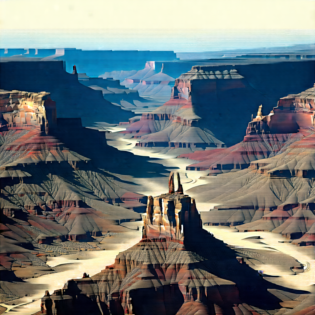 Nature Ink Drawing: Aerial View Of Canyon System With Painting Mountain