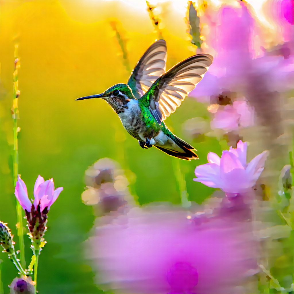 Nature Professional Photography: Hummingbird In Prairie Grassland With Green White