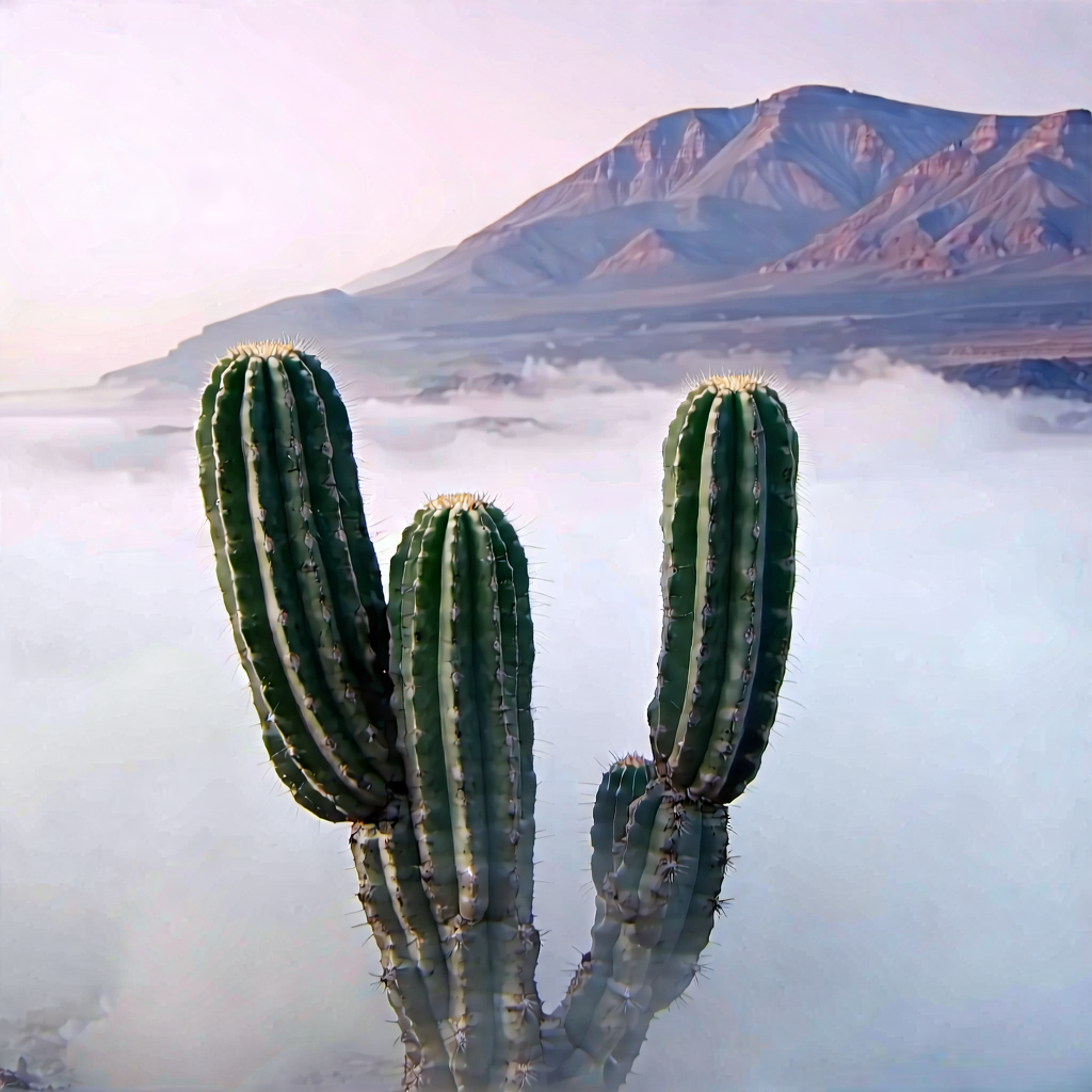 Nature Product Photography: Cactus In Misty Environment With Cacti Standing