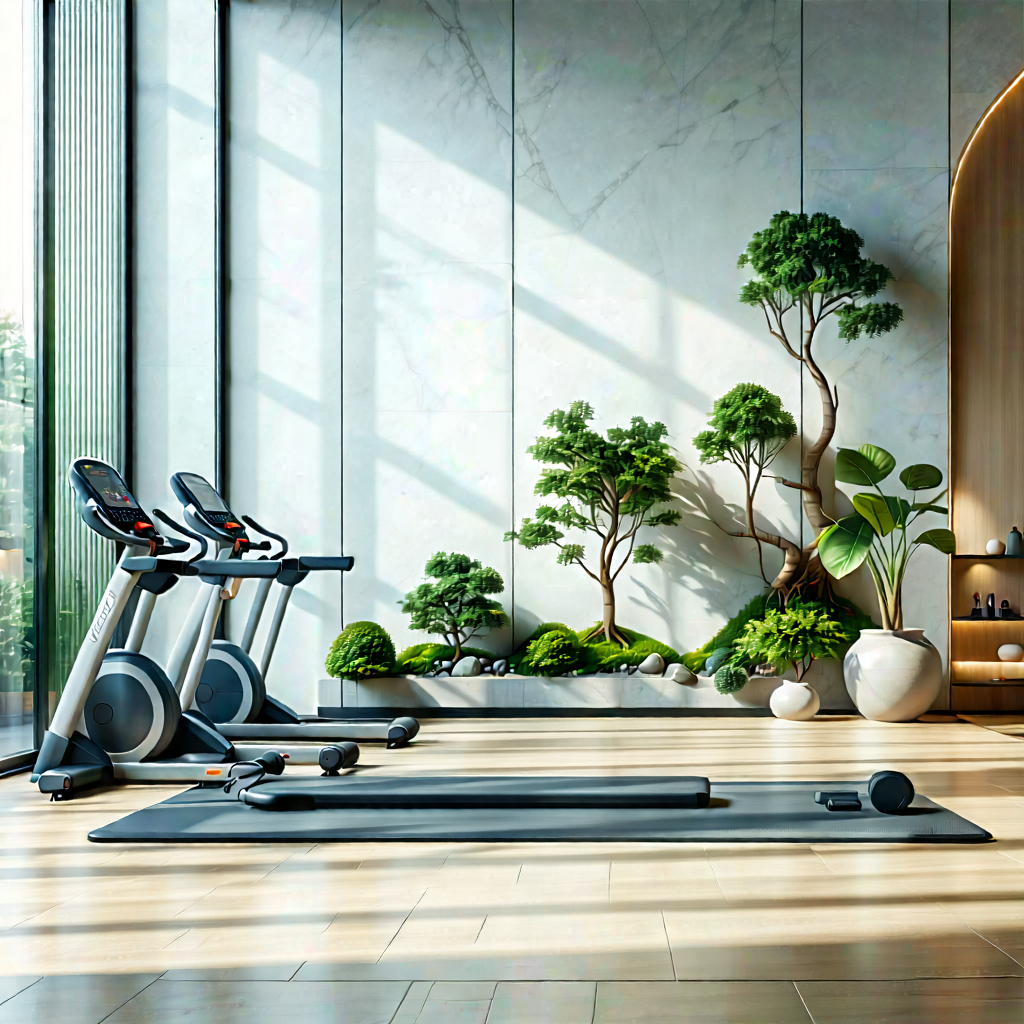 Lifestyle Landscape Photography: Wellness Scene With Fitness Equipment With Image, There