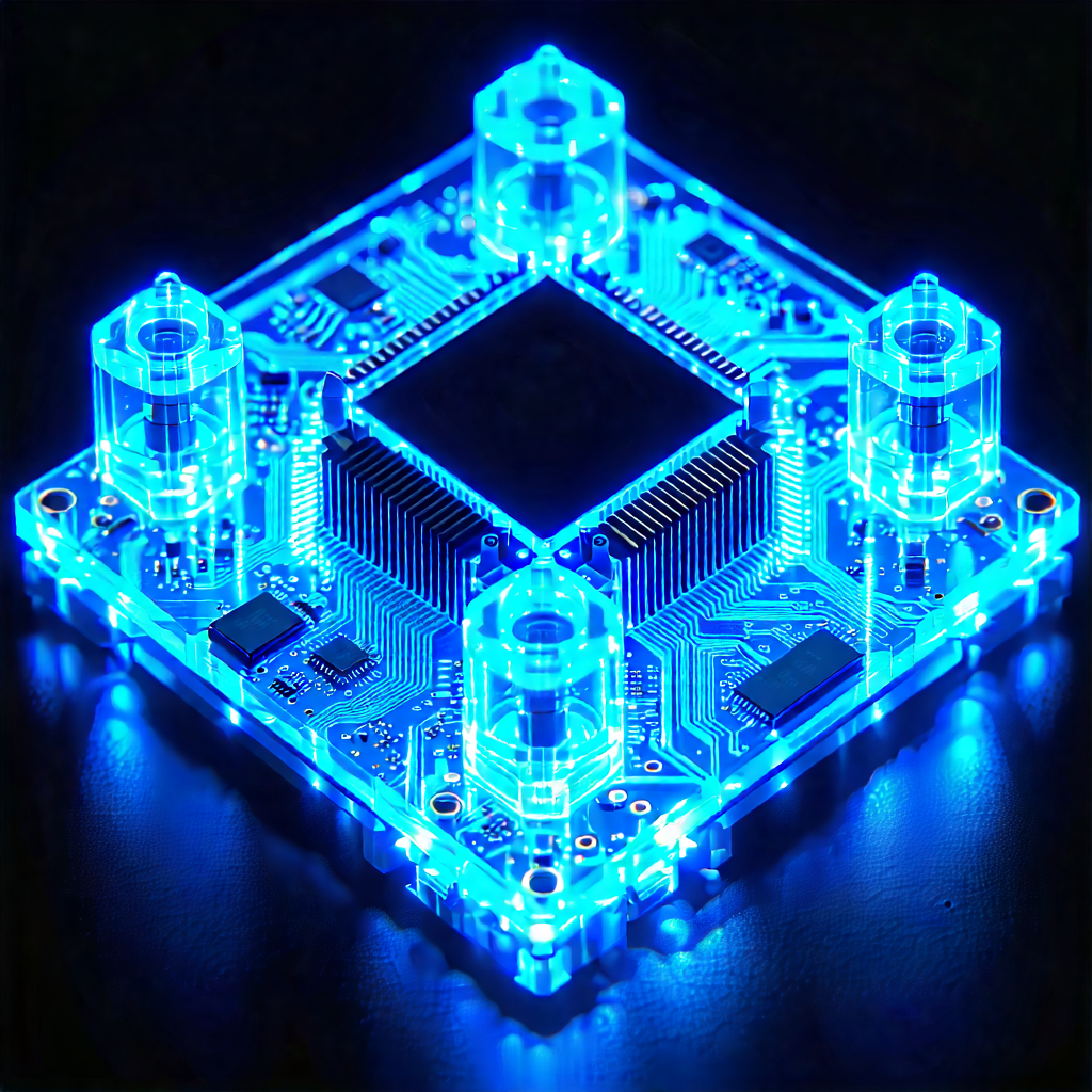 Tech Drone Photography: Quantum computer with blue light glow