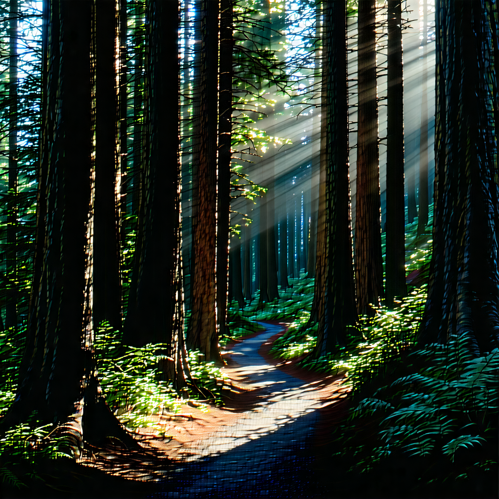 Nature Graphic Design: Path Through Redwood (forest:1.24) With Forest Path