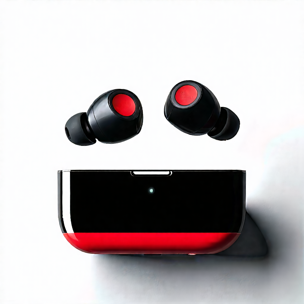 Tech Digital Illustration: Wireless Earbuds With User Interface With Pair Earphones