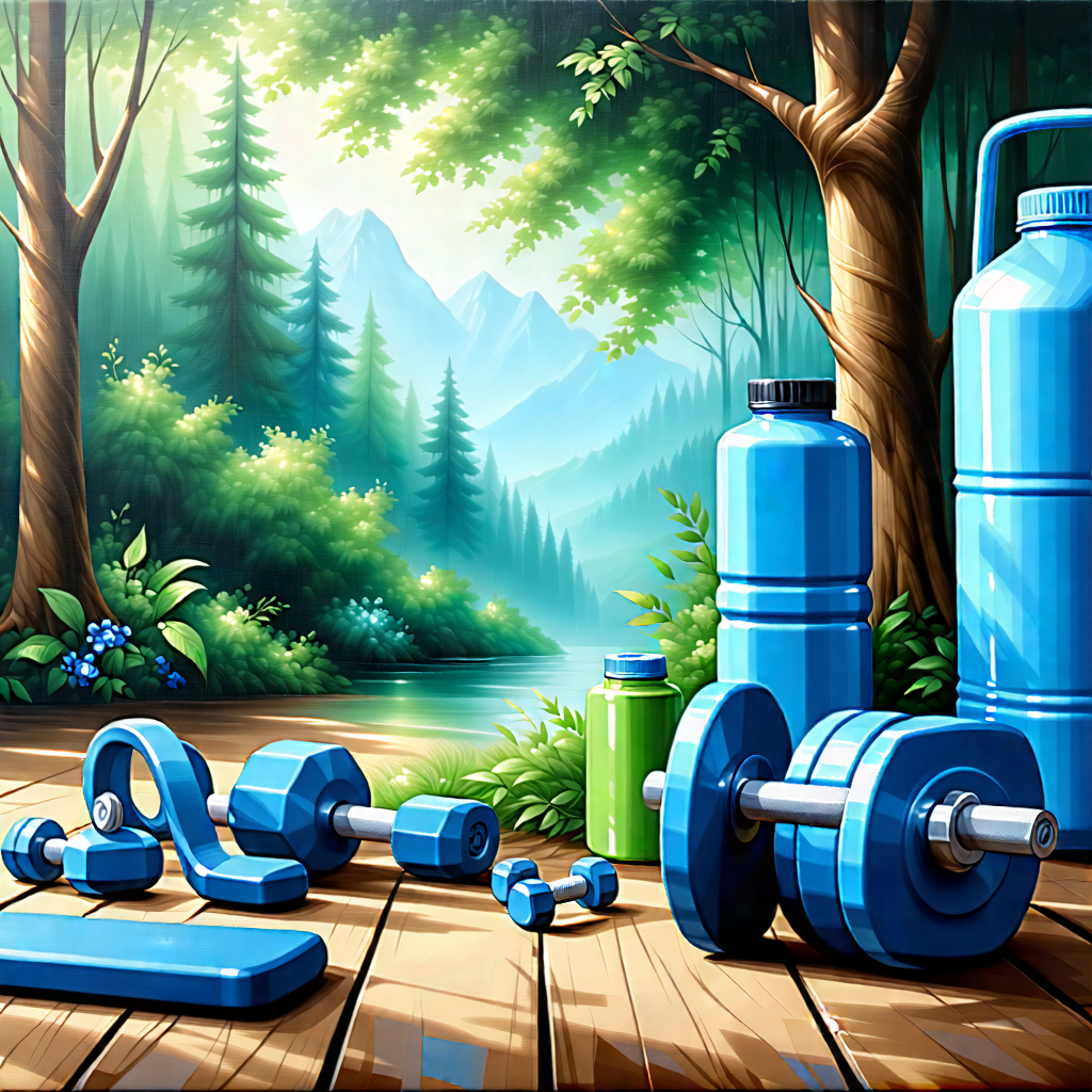Lifestyle Oil Painting: Wellness Scene With Fitness Equipment With Image, There
