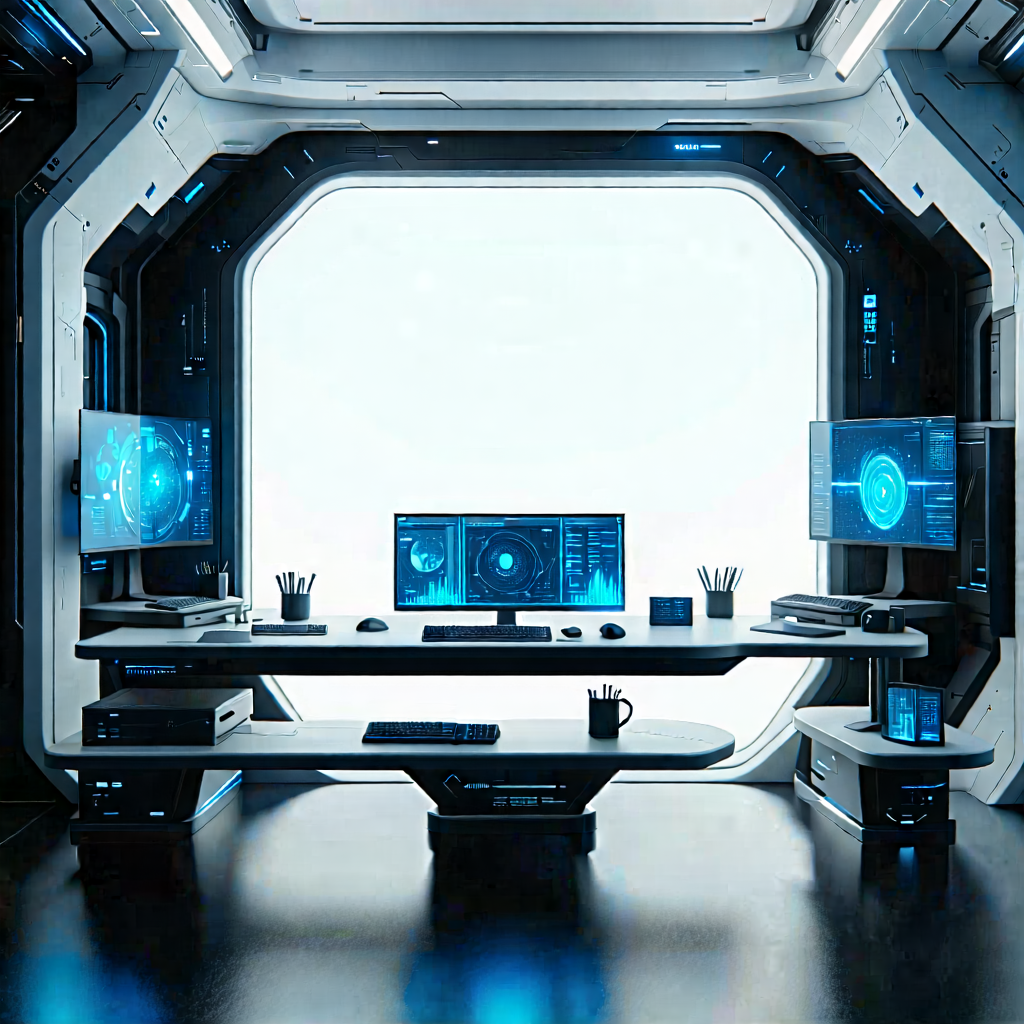 Tech Professional Photography: (futuristic:1.25) (digital:1.11) Workspace With Image, There