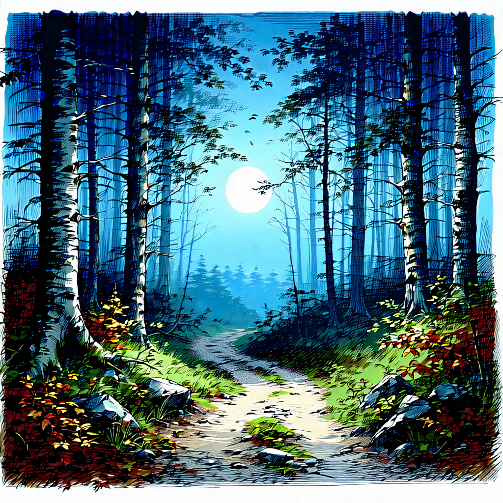 Nature Ink Drawing: Path Through Autumn Woodland With Image, There