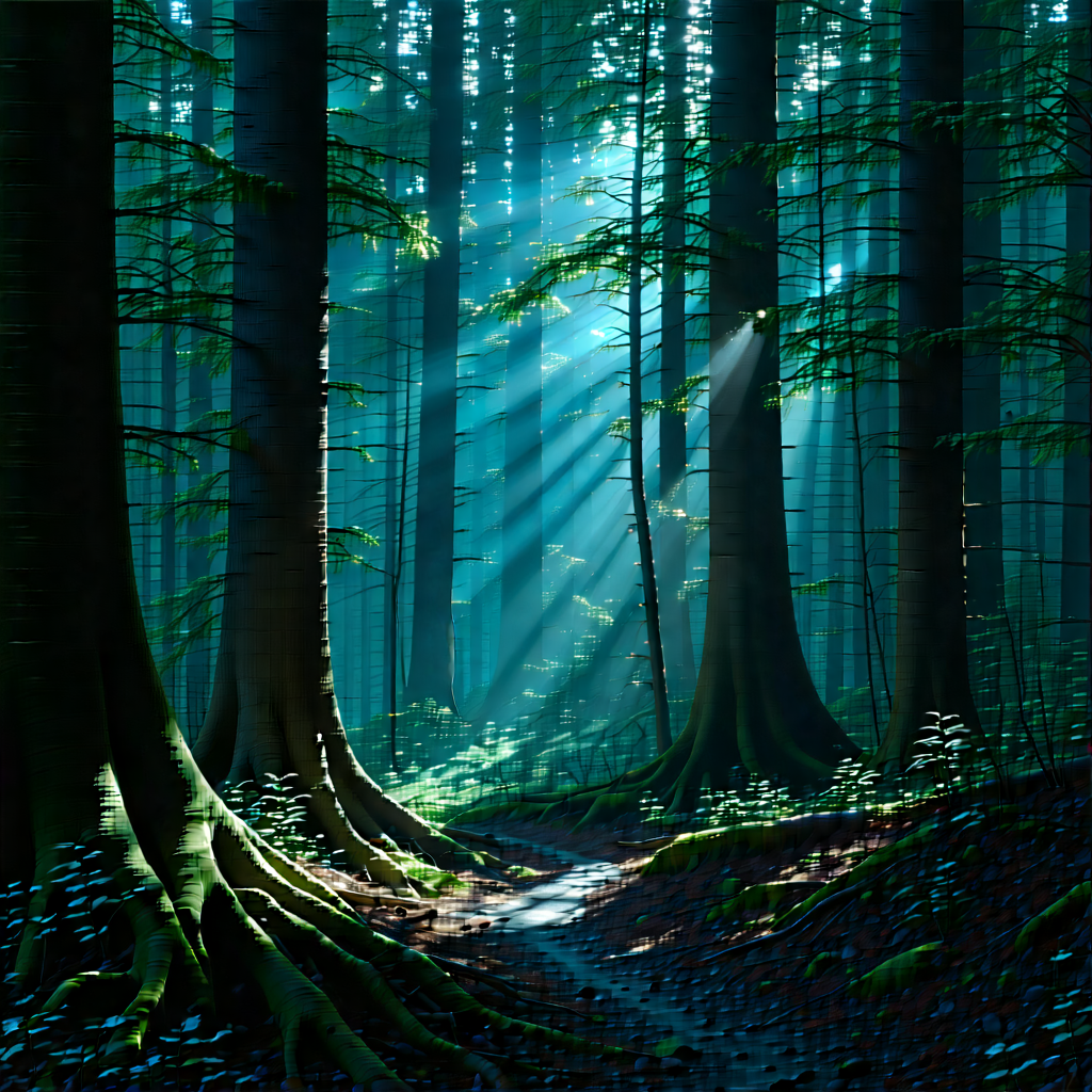 Nature Product Photography: (forest:1.47) Scene During Night With Forest Scene