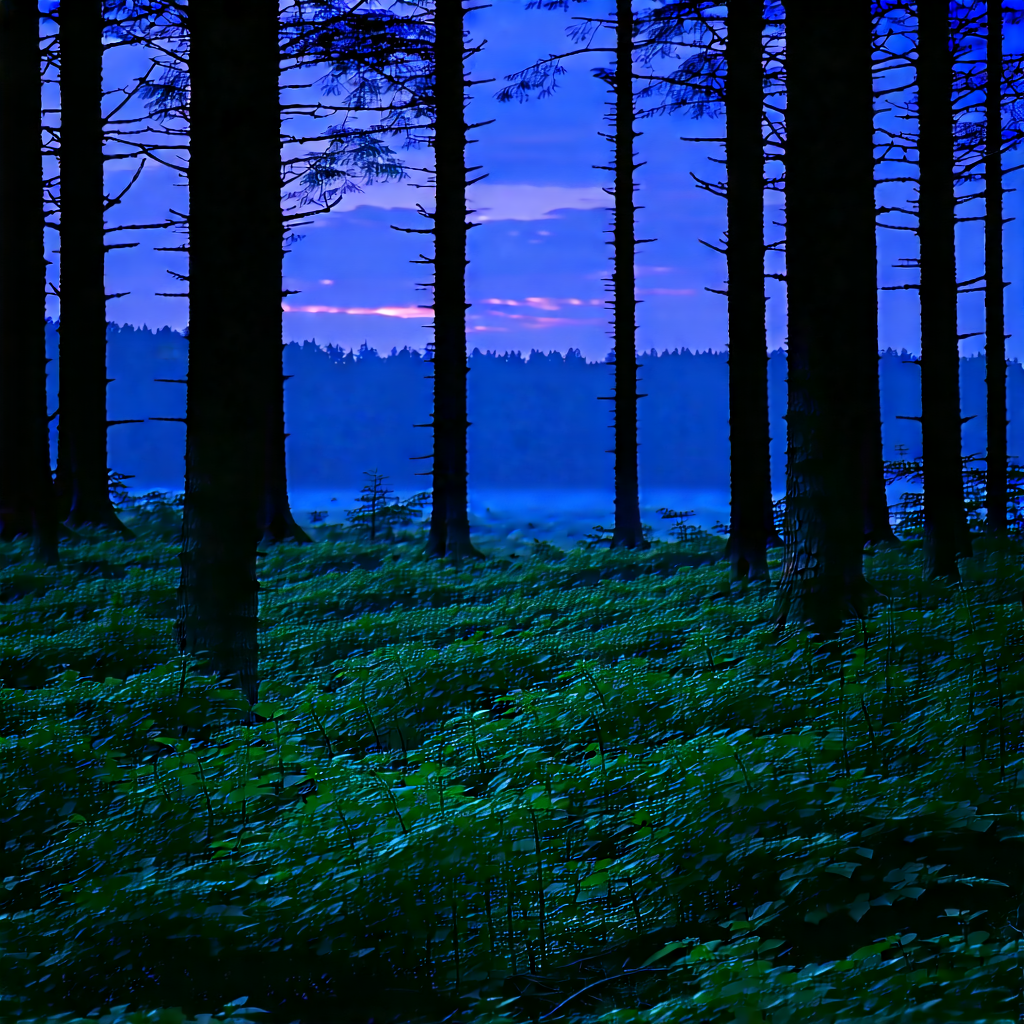 Nature Editorial Photography: Forest scene during blue hour
