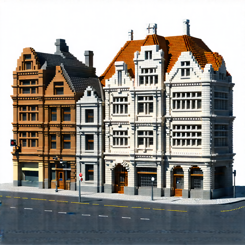 Urban Voxel Art: Urban street with historic buildings