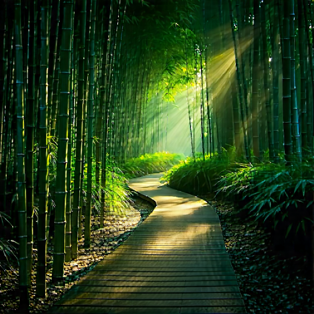 Nature Commercial Photography: Path Through Bamboo Grove With Serene Forest