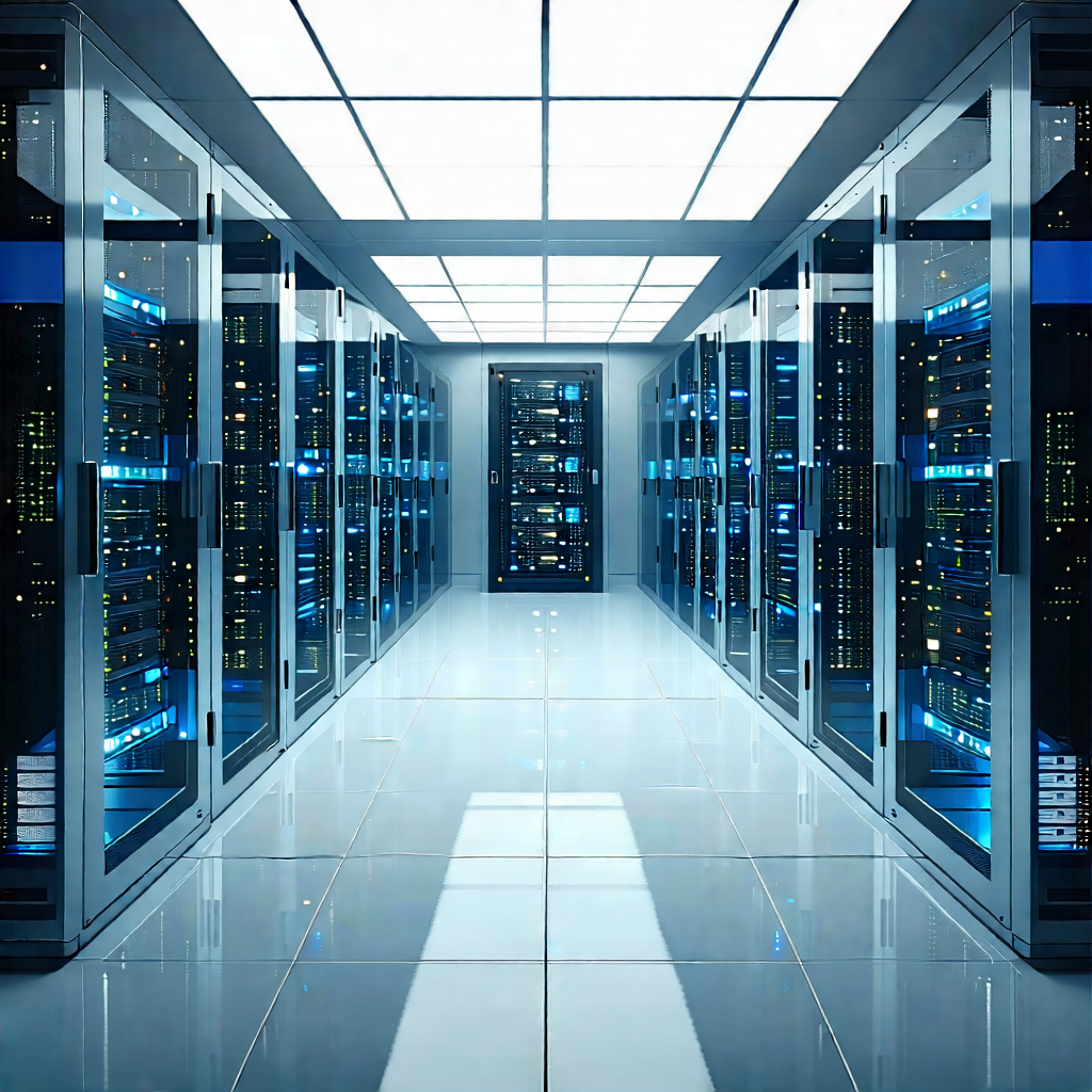 Tech Oil Painting: (futuristic:1.15) Server Room With Image, There
